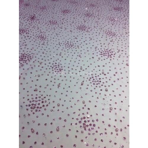 Fashionable glued glitter african indian mesh tulle lace fabric special french net lace JRB-101646 with beads