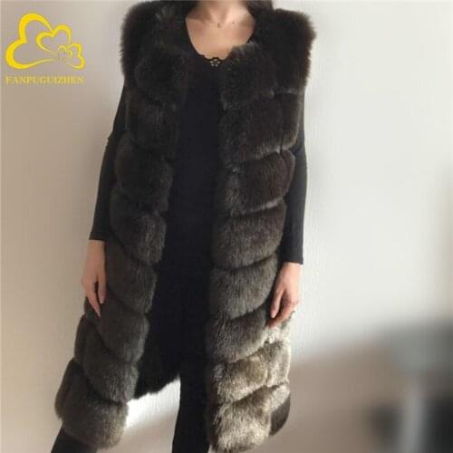 Fashion Winter coat 90 CM Medium Long Artifical Fox Fur Vest Women Woman Warm Fake Fox Fur Coats Female Sleeveless Waistcoat