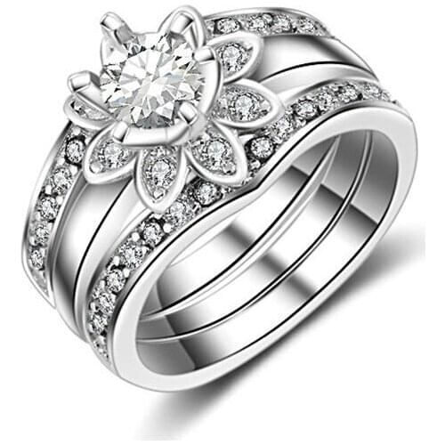 Silver Plated Wedding Rings Set For Women Zircon Crystal Jewelry Bague Bijoux Joyeria Femme Engagement Ring Accessories LSR231