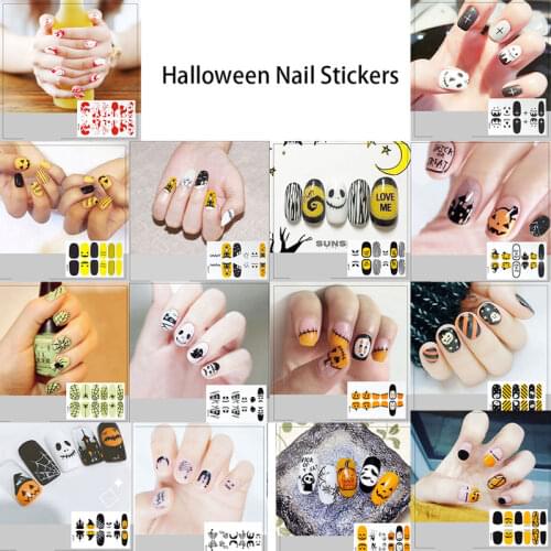 1pc Pumpkin Nail Stickers Water Decals Autumn Leaves Maple Skull Bone Halloween DIY Designs Nail Art Slider Decor