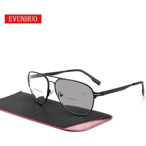 EVUNHUO Big Frame Photochromic Bifocal Reading Glasses Men Diopter Presbyopic Eyeglasses UV400 Sun Eyewear +1.0-3.0