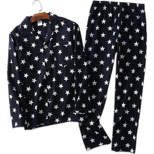 Stars casual 100% cotton pajamas sets men Autumn winter cozy pyjamas mens sleepwear simple pajamas sets