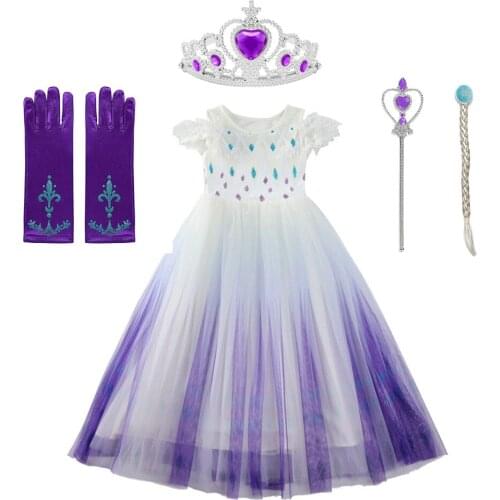 Girl Dresses Sequins Purple Tulle Ball Gown Dress Snow Queen Elsa Dress Cosplay Children Party Fancy Clothes