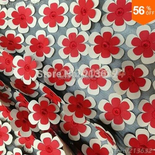 PQYY64 Heavy double applique lace cloth net cloth embroidered three-dimensional flower double color high-end apparel fabrics