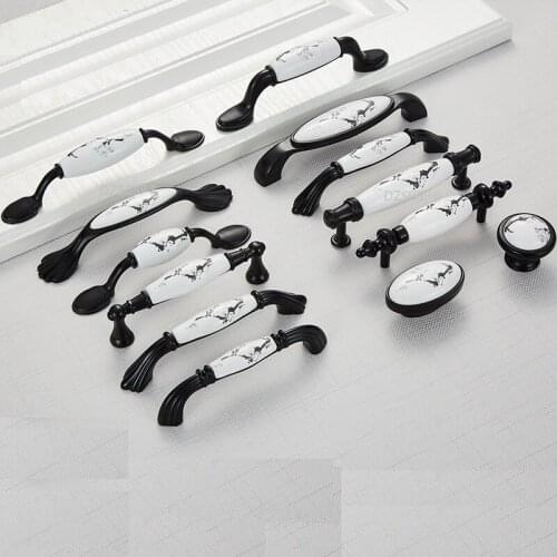 Flower Zinc Alloy Ceramic Drawer Cupboard Handles Wardrobe Furniture Knobs Nordic Style Kitchen Cabinet Pulls Black Ivory White