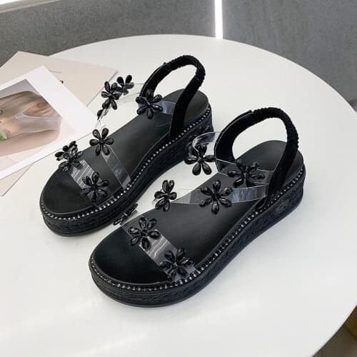 2021 Summer Heel Sandals Fashion Transparent Ladies Sandals Thick Bottom Increase Outdoor Casual Sandals Slope Slippers Flats