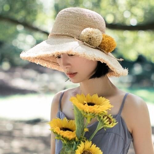Raffia Wide brim hat Panama 2021 cap Retro Womens hat panama from the sun Straw hat Womens summer hat ladys hat sun shade hat