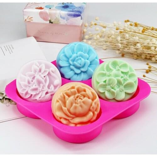 4 Different Patterns Flower Shape Silicone Soap Mold Chocolate Cake Baking Mould Jelly Pudding Making Mold DIY Soap Crafts