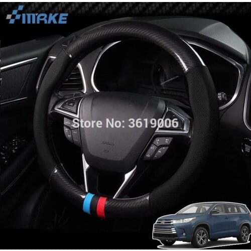 SmRKE For Toyota Highlander Steering Wheel Cover Anti-Slip Carbon Fiber Top PVC Leather Sport Style