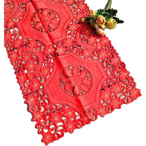 Modern Red satin embroidery Table Runner cloth cover Bed runner lace tablecloth placemat Mantel dining Christmas wedding decor