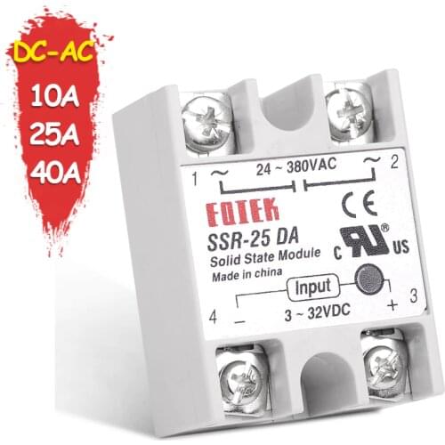 Solid State Relay DC-AC 10A 25A 40A Voltage 12V 3-32V DC TO 220V 24-380V AC Load Single Phase SSR for Temperature Controller