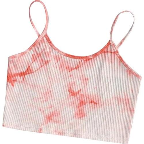 Tie Dye Printed Vest Women Sleeveless O-Neck Casual Wear Inside Vests WomenS Summer Knitted Camisole Short Tank Tops Hot Sale