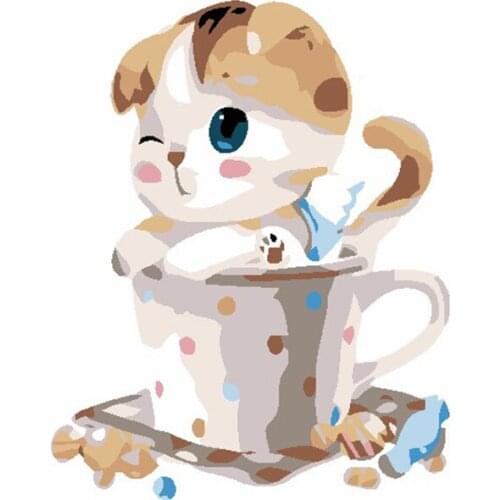 YNX new 5D diamond painting round diamond kitten cute cross stitch hanging painting square diamond DIY cup pet stone painting