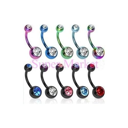 Double Gems Balls Belly Bar Navel Button Rings 316L Stainless Steel Fashion Body Piercing Jewelry Jewelry 14Gauge 1.6mm