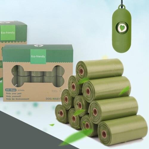 16 Roll Green Biodegradable Large Dog Trash Bags Outdoor Home Cats Waste Garbage Pouch Pet Products Dog Accessories