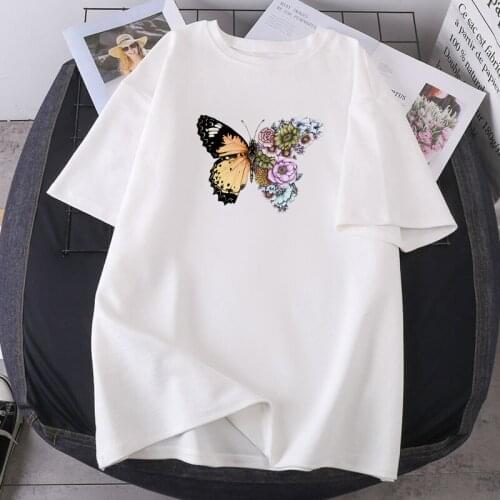 Butterfly Print Woman Camisetas Fashion O-neck Female T-shirts Summer High Quality Tees Short Sleeve Casual Lady Clothing 2021
