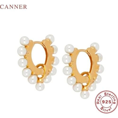 CANNER Creative Inlaid Pearls Earrings Hoops 925 Sterling Silver Earrings For Women Fashionable Silver Jewelry Earring Brincos