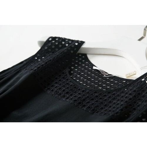 Real Vintage Silk Summer Dress Women Elegant Sleeveless Embroidery Black Mid Dresses Woman Boho Party Vestidos A0222