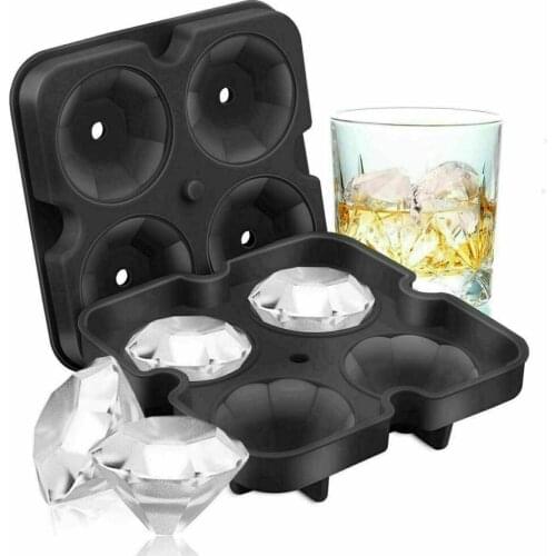 Zollor 4 Grid Diamond Ice Ball Mold Silicone Ice Cube Tray Whiskey Ball Maker Ice Cream Molds Form Chocolate Mold For Party Bar