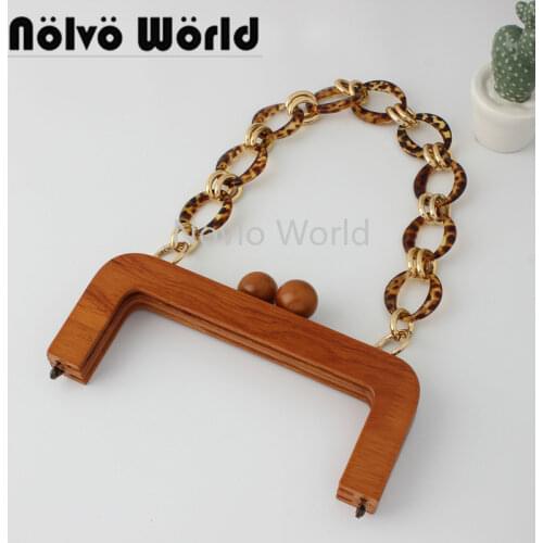 1-2-10 pieces 20X9cm Purse Bag 48cm Leopard Resin Chain Strap Wood Frame,Evening Bag Wood Frame Bag Handle Wood Handle Frames