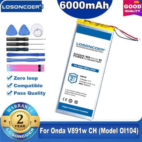 100% Original LOSONCOER 6000mAh For Onda V891w CH (Model OI104) 5 lines Tablet Substitution Battery High Capacity