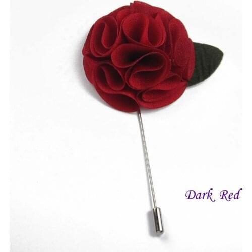 12pcs/lot Handmade Fabric rose Flower with leaf stick pin men suit long brooch pin Suit Men Lapel Pin