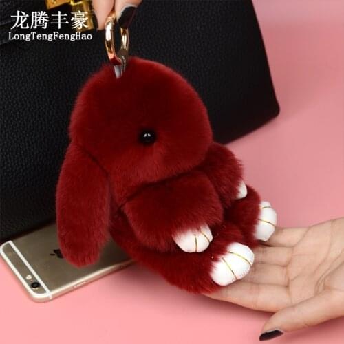 15cm Fashion Real Rabbit Fur Key Chain Bunny Rex Rabbit Fur Bag Handbag Keychain Pom Doll Ball Key Chain Ring Pendant kids gift