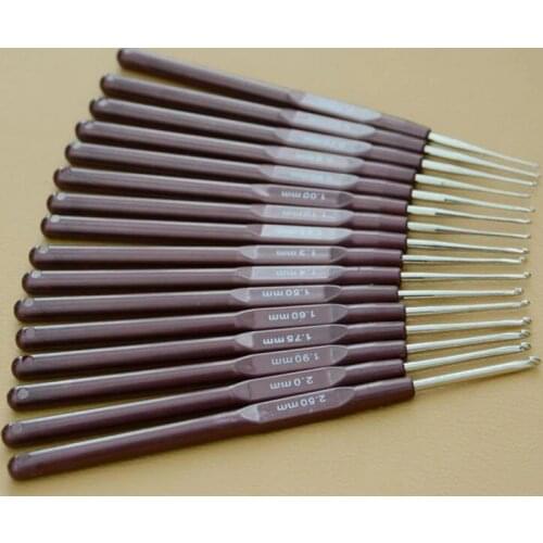 16pcs/Set brown ABS handle Aluminum Hook Crochet Hooks Knit Knitting DIY Craft Needles Loom Tool Weaving Kit Plait 0.5-2.5mm