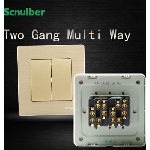 16A 220v 2 gang multi way metal golden brush luxury electrical wall switch