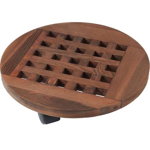 25cm Wood Flower Pot Removable Tray Plant Holder Stand Base with Wheels Planter Flowers Pot Mover Trolley Plate