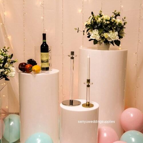3pcs one set)Round Acrylic Wedding Plinth White Acrylic Display Stand senyu1611