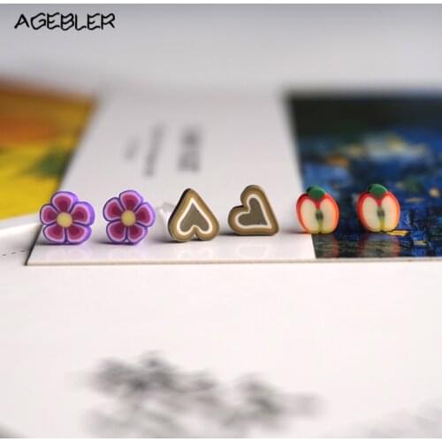 AGEBLER Cartoon Trendy Design Stud Earrings For Women Plastic Fruit Heart Jewelry Earring Kids Girls Oorbellen Accessories P16