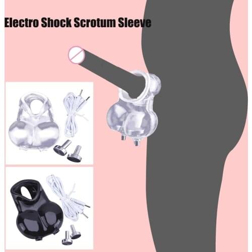 Penis Lock Scrotum Sleeve Sex Ball Stretcher Chastity Device Cock Cage Electro Shock Penis Squeeze Men Delay Masturbator Sex Toy