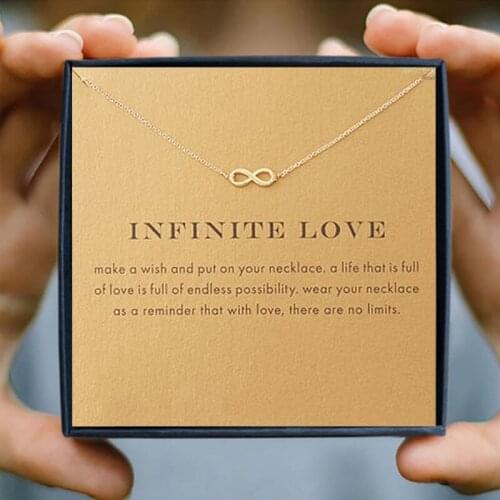 Icareu Infinite Love Pendant Necklace New Hollow Unlimited 8 Gift Box Wish Card Short Gold Chain Clavicle Necklaces Jewelry 2021