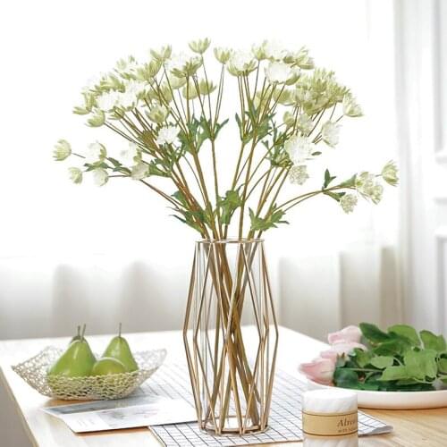 European Wrought Iron Vase Decoration Geometric Decoration Living Room Flower Arrangement Glass Vase Gold Simple