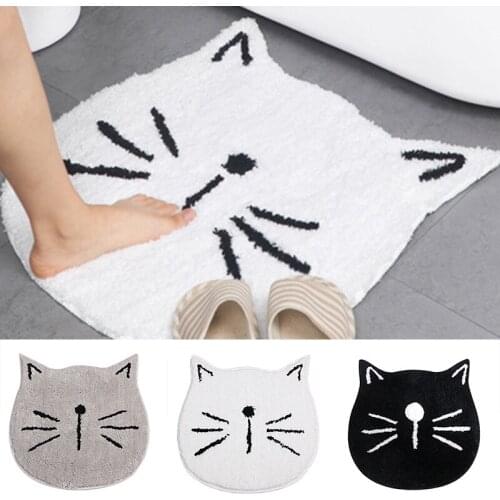 Flocking Carpet Cartoon Cats Bathroom Absorbent Non-slip Bed Mat Home Entrance Living Room RERI889