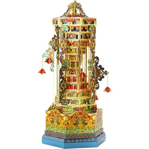 Art Model 3D Metal Puzzle Tower of Babel Model kits DIY Laser Cut Assemble Jigsaw Toy Music Box with LED light GIFT For Children