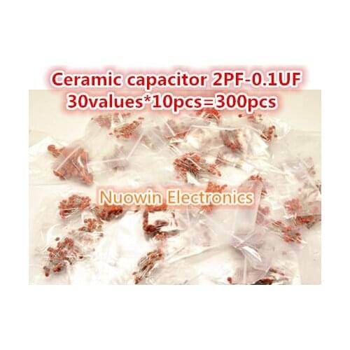 Ceramic capacitor 2PF-0.1UF 30 values*10pcs=300pcs Electronic Components Package ceramic capacitor Assorted Kit