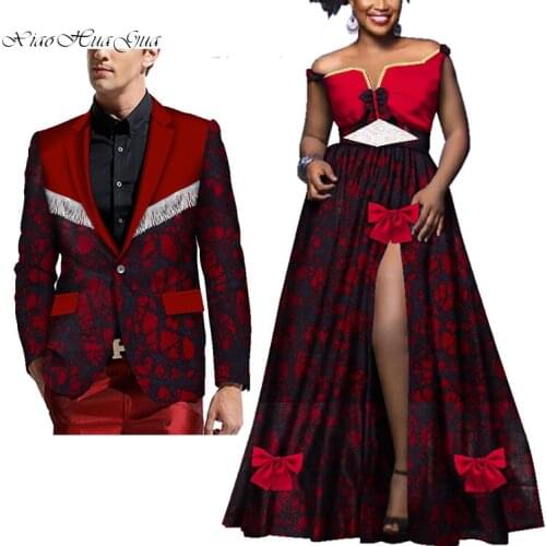 2 pieces set new arrival african clothes plus size fashion style couples suits women long dress and men print blazer WYQ284