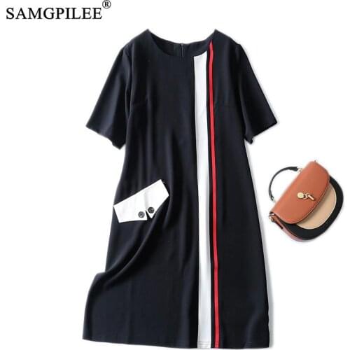 Summer Clothes For Women 2021 New Fashion Striped Stitching O Neck Thin Knee Length Short-sleeved Woman Dress Plus Size 4XL
