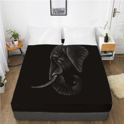 Mattress Cover Fitted Sheet With Elastic Band Bed Sheets Bedding Linens Queen King Size Bedsheet 90/150/160X200CM Black Elephant