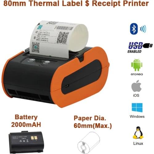KEFAR Mini Portable Wireless label printer Bluetooth Thermal Label Printer 80mm 58mm Receipt Printer for Ipad Android iOS Office