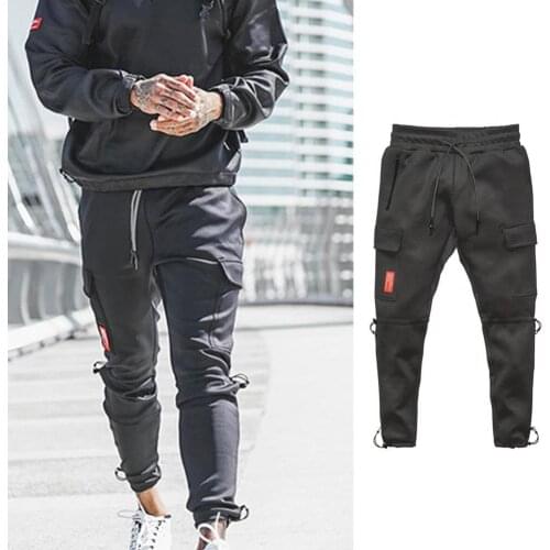 Men Multi Pockets Deep Crotch Trousers Ankle Tied High Waist Men Cargo Pants Training Slacks pantalones hombre штаны мужские