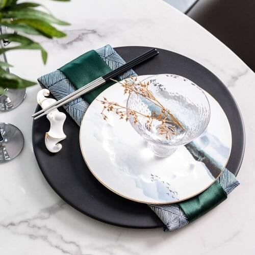 Modern Chinese Landscape Pattern Model Room Ceramic Tableware Set Soft Table Decoration Dinnerware Set Western Chopstick Rest