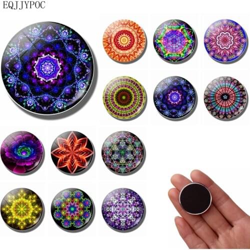Flower fridge magnet Mandala Art Flower refrigerator magnets Glass Cabochon fridge sticker message board Creative Home Decor