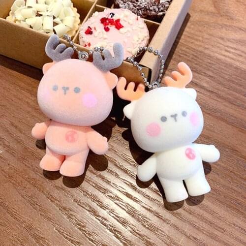 New Arrival Cute Flocking Elk Animal Key Chain Key Ring Fashion Cartoon Doll Car Keychain Ring Creative Bag Phone Key Holder