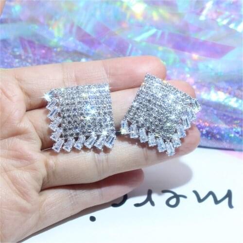 Korean new design fashion jewelry high-end shiny crystal simple square earrings bar party party earrings for women