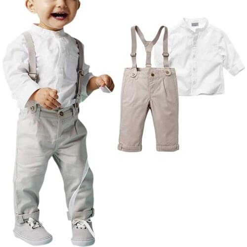 Autumn Set Long Sleeve Tops + Long Suspender Trousers 5 Sizes Kids Boy Clothes Boy Formal Wear