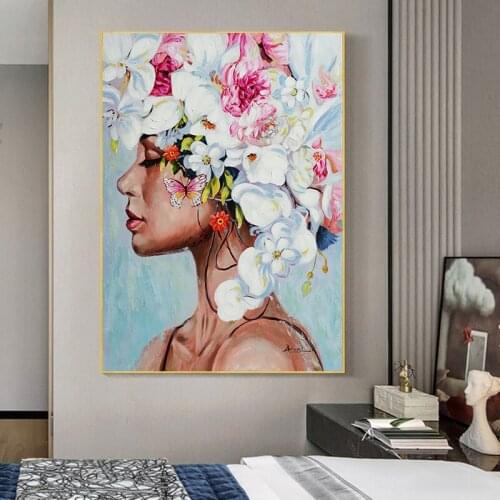 Fashion Butterfly Hand-painted Flower Woman Nordic Posters And Prints Art Canvas Painting Wall Pictures For Living Room Decor