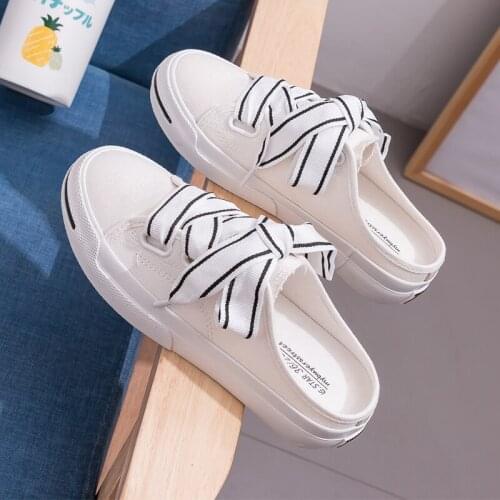 Semi-skid Womens Canvas Shoes Without Heel White Shoes 2021 New Summer Korean Version Of The Wild Lazy White Shoes